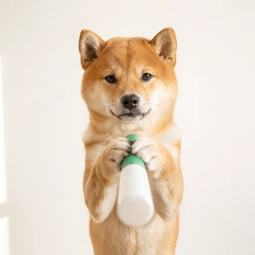 The baton shiba holding the baton straight at you